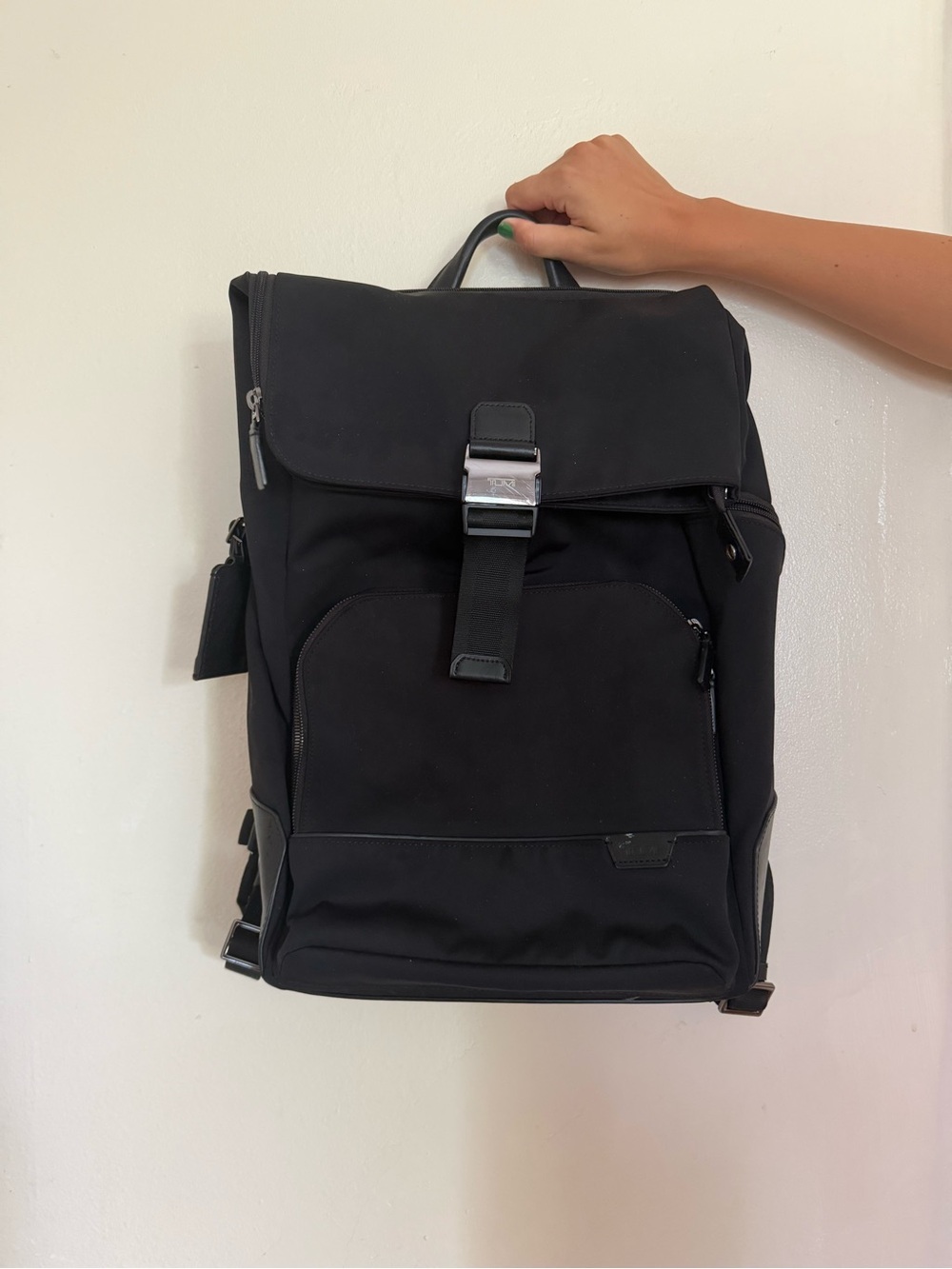 Tumi Black Men's Backpack with Front Buckle